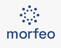 ogotipo de la marca Morfeo, con un diseño minimalista en color azul que presenta un símbolo circular compuesto por pequeños puntos y el nombre "morfeo" en letras minúsculas.