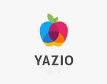 Logotipo de Yazio, con un diseño de manzana multicolor en tonos azul, rojo y naranja, acompañado del nombre "YAZIO" en letras mayúsculas grises.